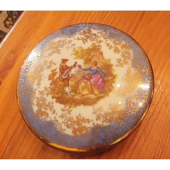 SA Limoges France Castel Trinket Dish French Rococo Hand Painted Courting Lovers - Picture 3 of 14